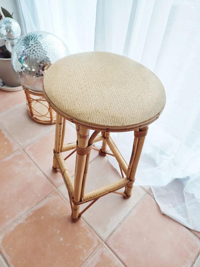 Tabouret en rotin osier vintage - photo numéro 3