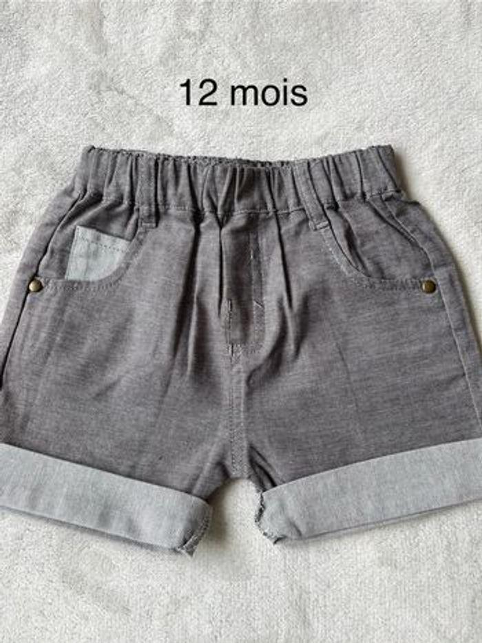 Short marron et gris 12 mois garçon Sucre d’Orge - photo numéro 1