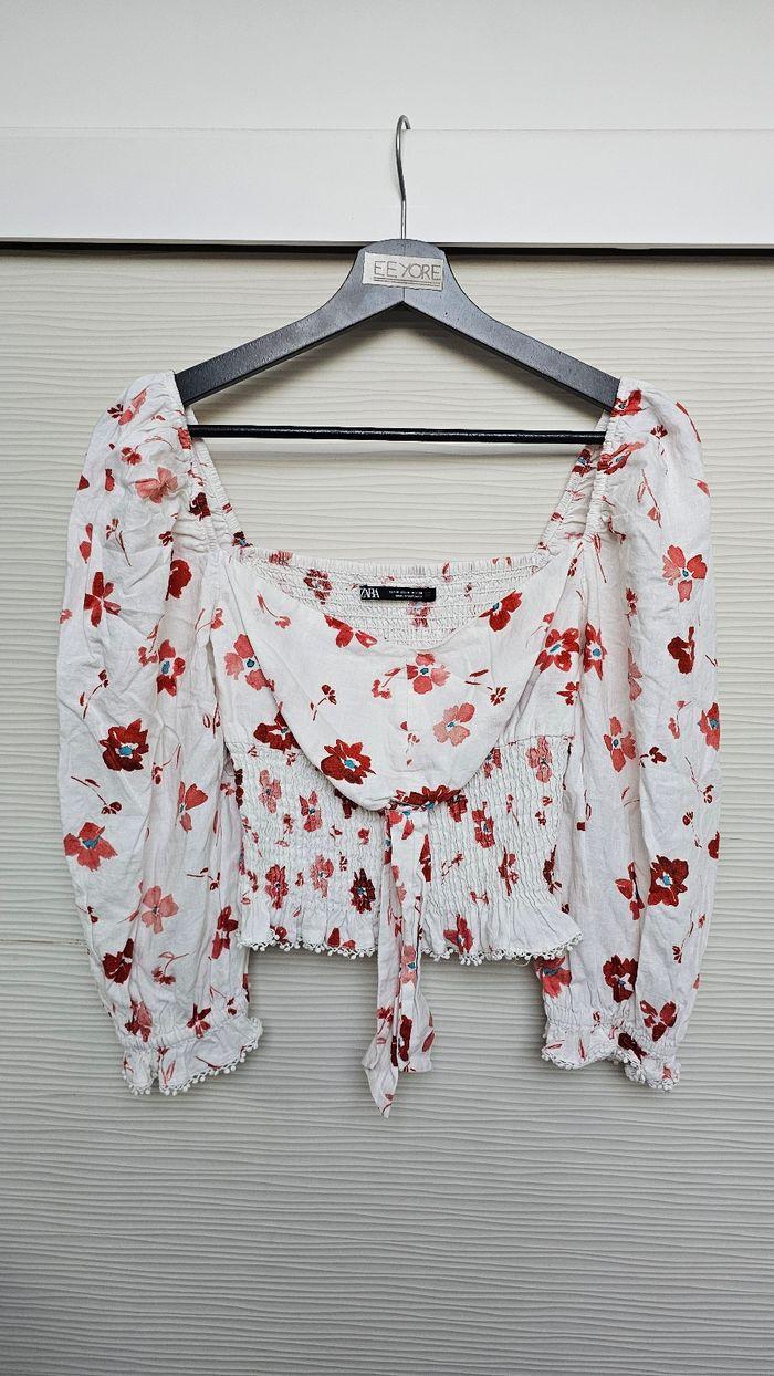 Blouse blanche fleurs Zara - photo numéro 2