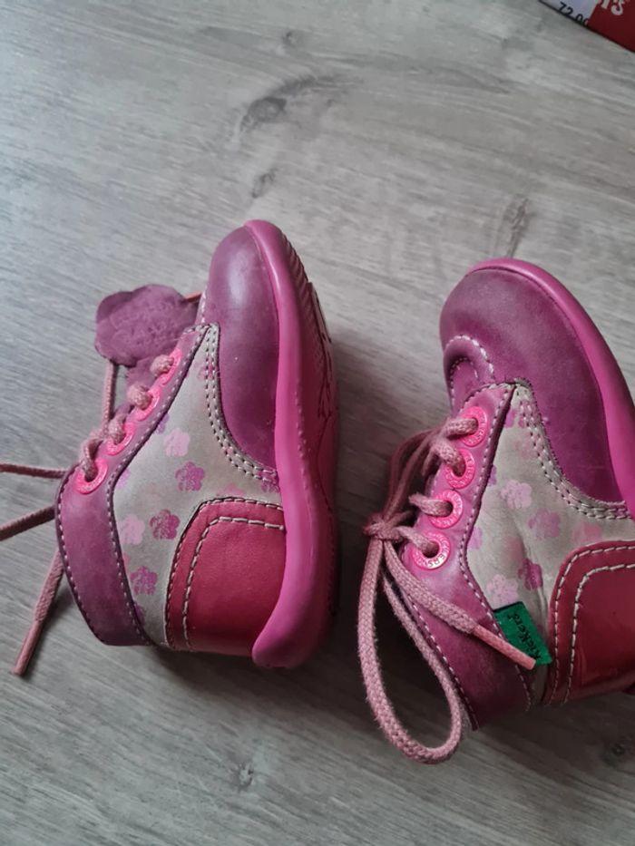 Chaussure fille #kickers #19 #rose #bottine #brillant #fluo #fleur #lacet - photo numéro 5