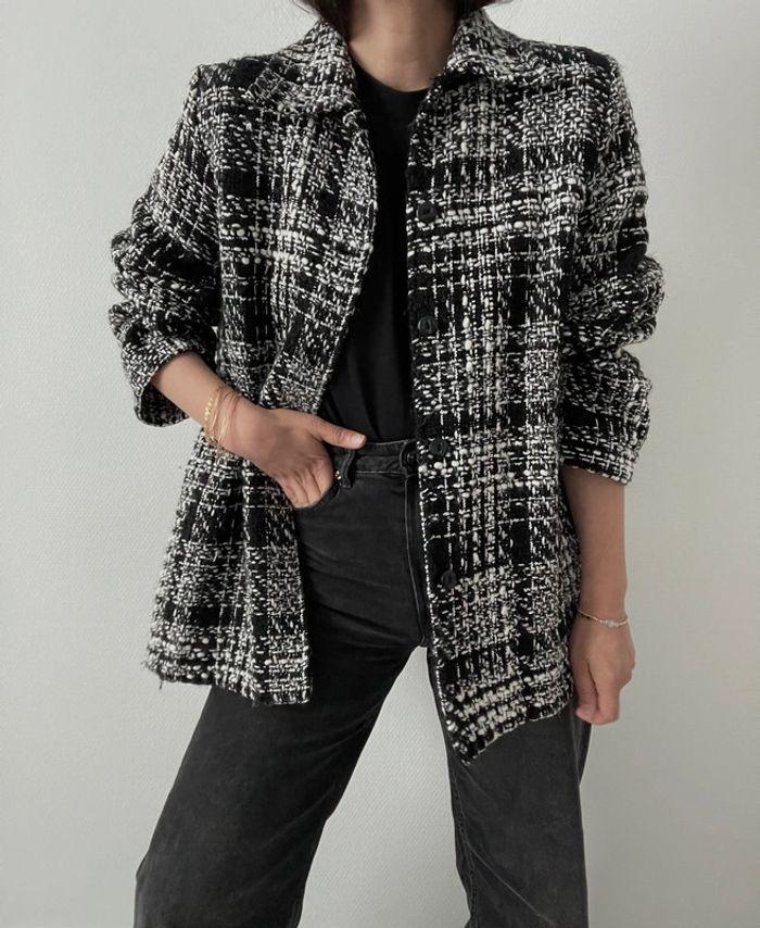 Veste chemise style tweed noir/blanc - photo numéro 3