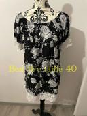 Robe de plage noir et blanc à fleurs dentelle bas et bras best live taille 40