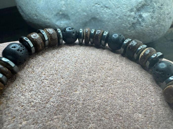 Bracelet Hematite/Obsidienne pierre naturelle et bois en perles ronde de 8 mm - photo numéro 3