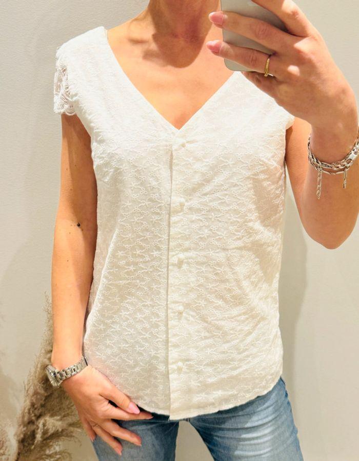 Blouse/top blanc dentelle bohème T36/38 - photo numéro 3