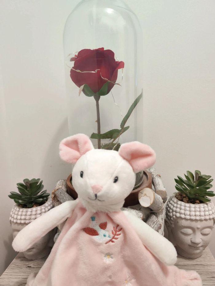 Doudou mouchoir souris 🐁 rose et blanche - photo numéro 2