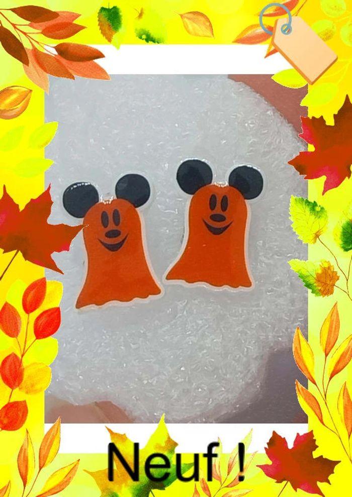 Paire de boucles d oreilles Fantômes orange Mickey Halloween - photo numéro 1