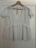 Blouse manches courtes blanche a plumetis taille XL