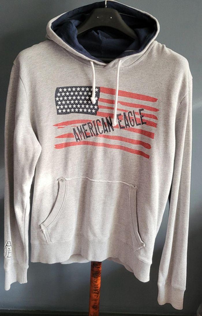 Sweat à capuche gris American Eagle homme taille XL en très bon état - photo numéro 4