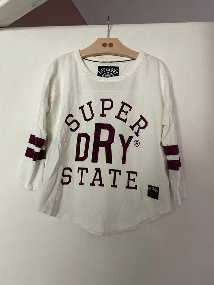 Tee-shirts manche 3/4 Superdry blanc et Bordeau - photo numéro 1