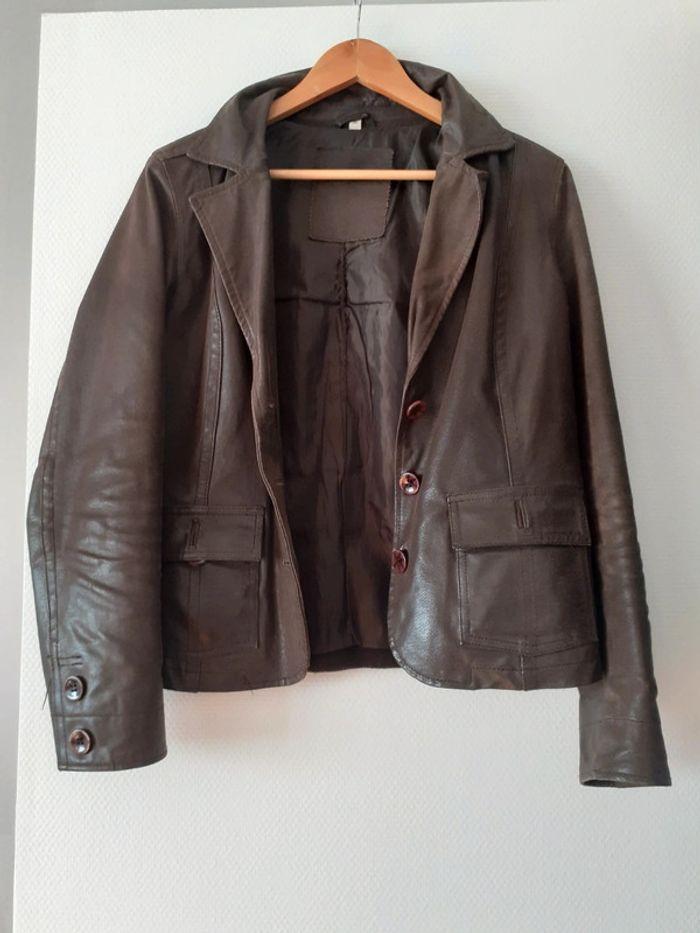 Veste cintrée cuir marron - photo numéro 4