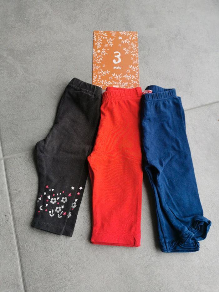 Lot 3 leggings long - bébé fille - taille 3mois/60cm - photo numéro 1