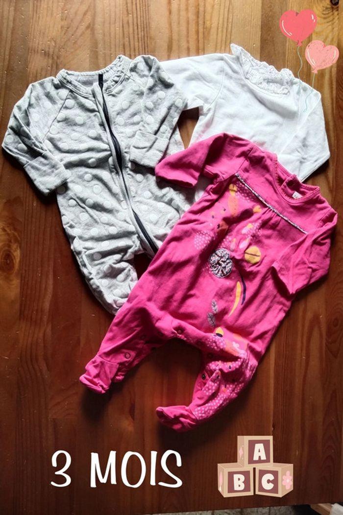 lot de 3 pyjamas léger fille 3 mois 59-60cm - photo numéro 1