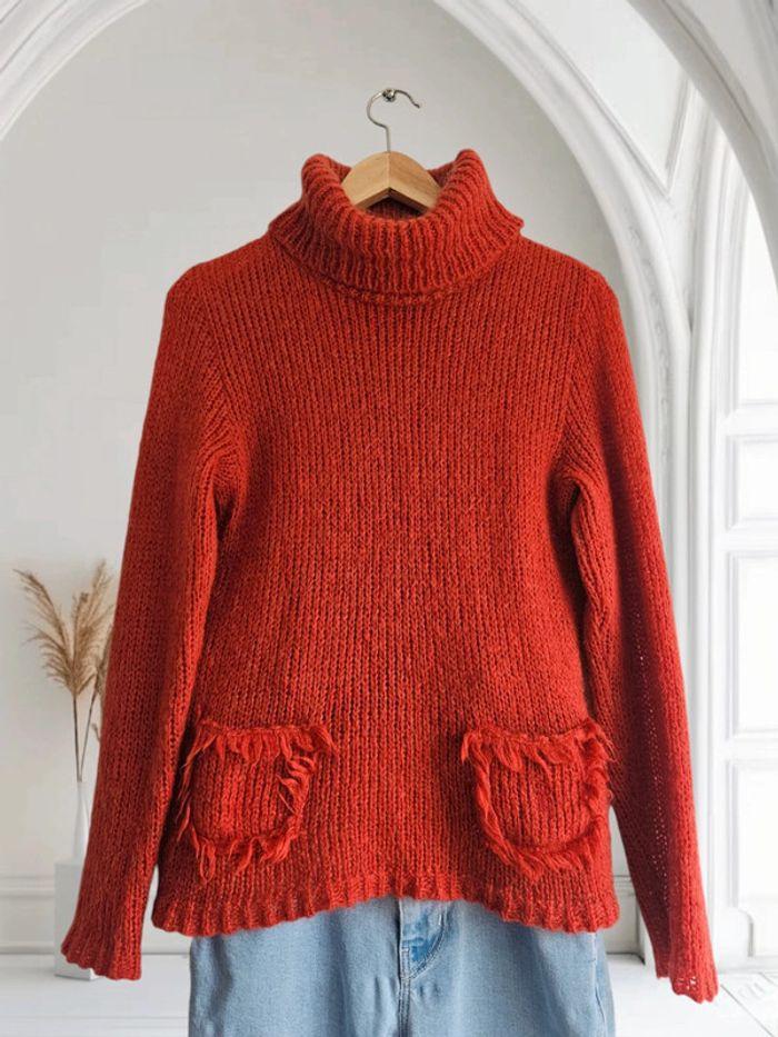 Pull col roulé - rouge/orange - mohair Diplodocus - photo numéro 1