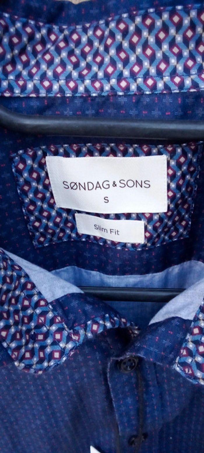 Chemise manches longues Søndag & Sons Slim Fit bleue à motifs taille S - photo numéro 8