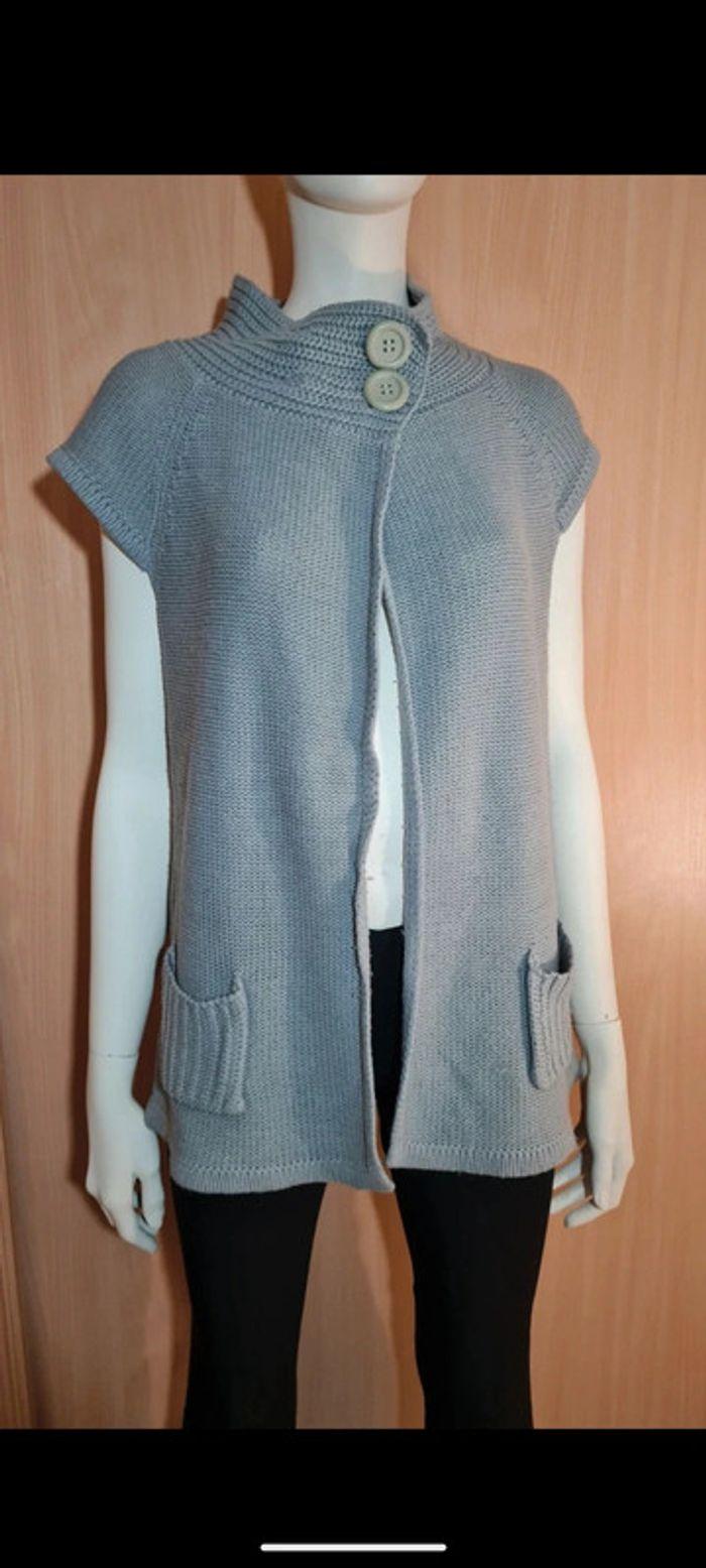 Gilet sans manche cardigan gris clair - photo numéro 1