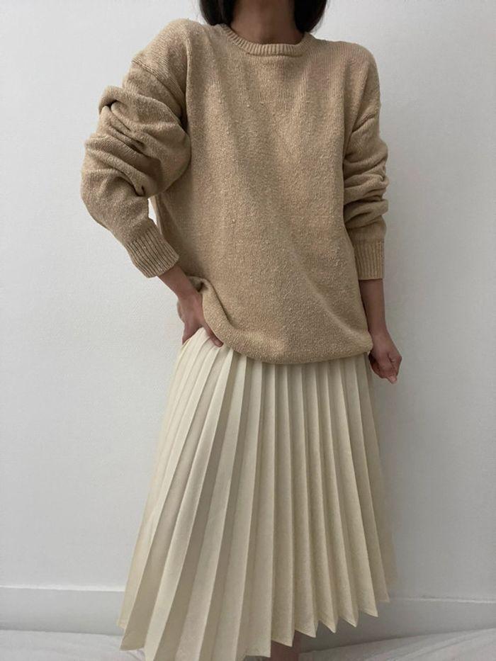 Oversized pull long beige soie et coton - photo numéro 1