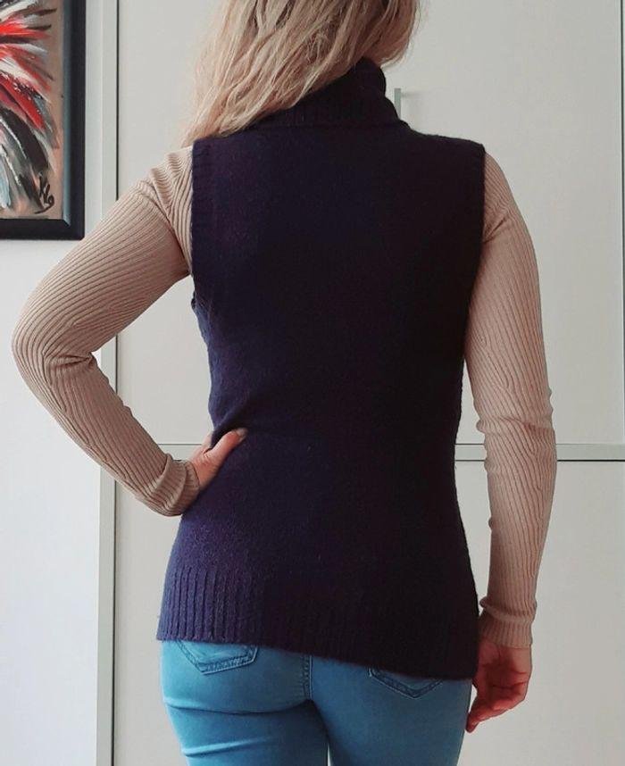 Pull gilet Vintage sans manches bleu foncé en mohair.T 36/38. Preppy style - photo numéro 6