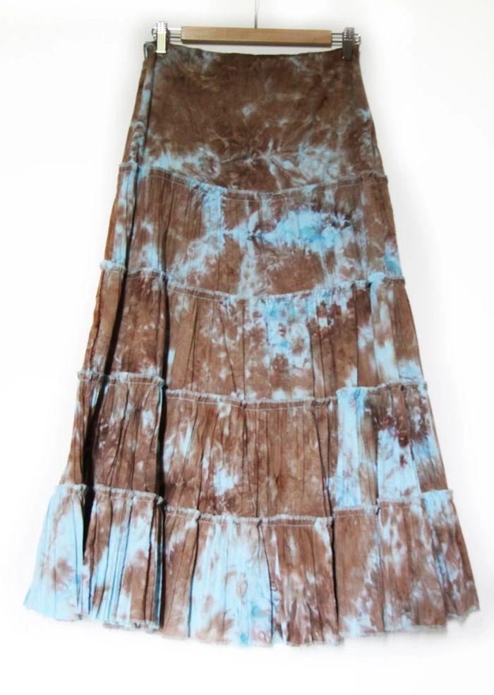 Jupe d’été vintage tie and dye effet marbre turquoise/marron  marque "Ici et Maintenant" - photo numéro 1