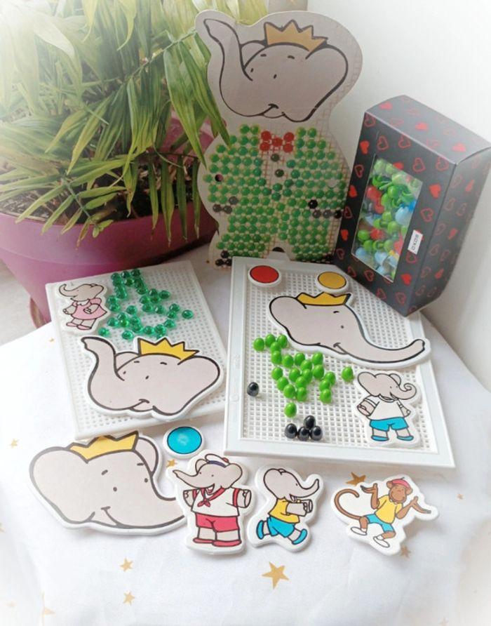 Babar puzzle jeux jouets mosaïque 1990 vintage planche dessin clou plastique pois - photo numéro 2