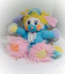 1986 Peluche doudou popples vintage pyjama mini petit bleu jaune rose puffball mattel pom