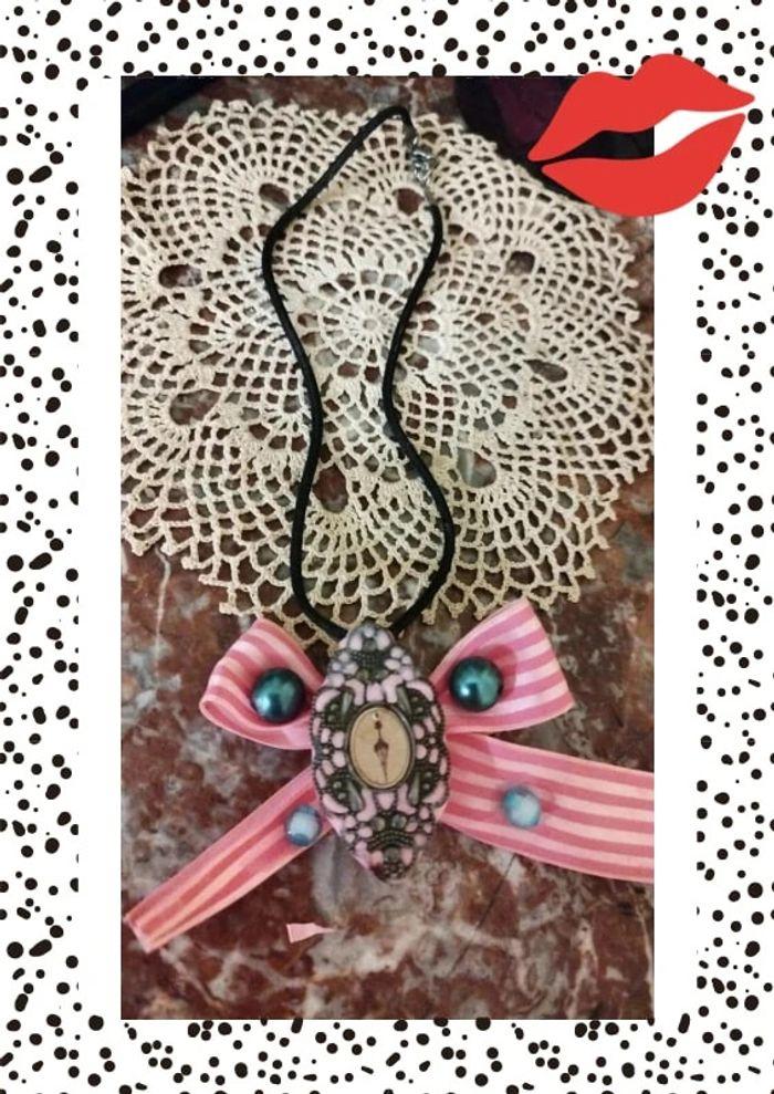 Collier necklace ruban bow rose lolita y2k - photo numéro 4