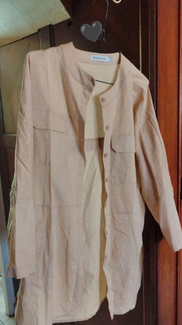 Veste chemise longue beige taille S/36 vintage - photo numéro 3