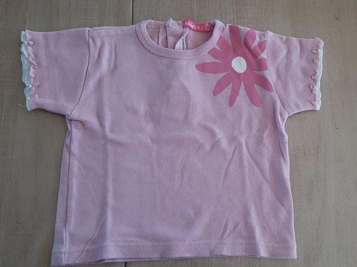 T-shirt rose violet flowers 12 mois