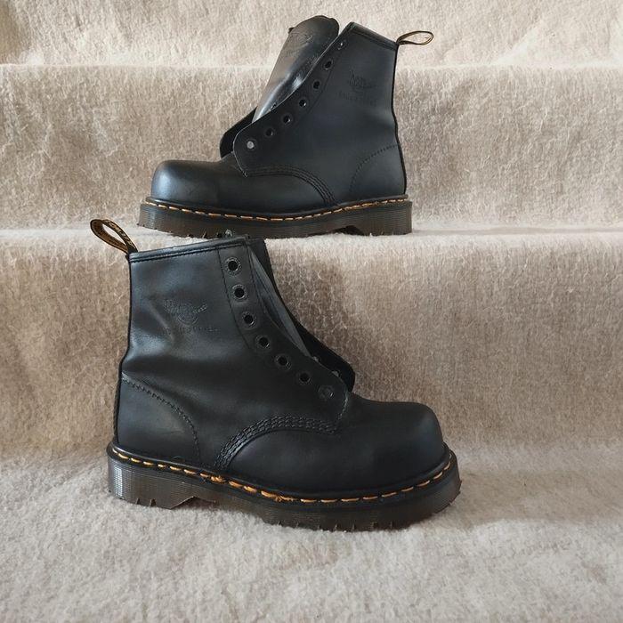 90's dm Dr.martens industriel coqué cuir noir , très bonne état taille 37 UK 4 - photo numéro 1