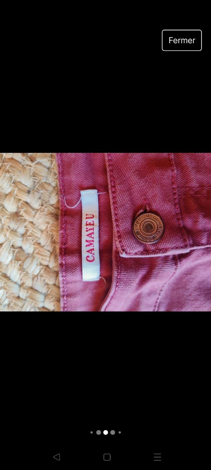 Short jean camaïeu couleur vieux rose foncé taille 34 - photo numéro 5