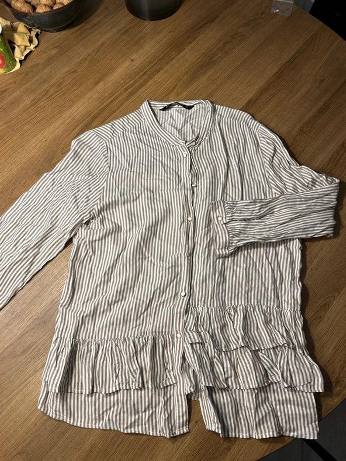 Chemise rayures marron / beige Zara S - photo numéro 1