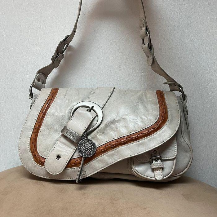 Sac en cuir Christian Dior Gaucho gris beige selle vintage bandoulière - photo numéro 1