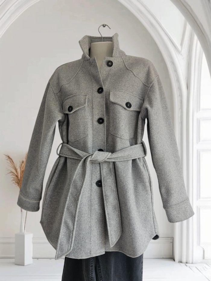 Caban coupe ceinturée - gris clair - Zara - photo numéro 5