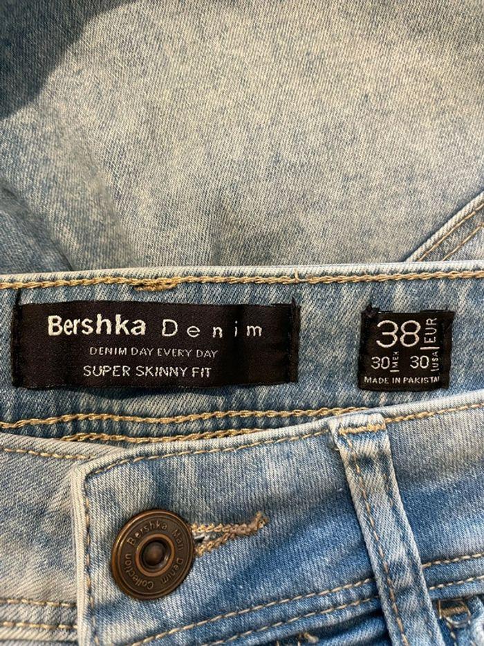 Jean bleu clair extensible taille haute coupe super skinny fit bershka taille 38 - photo numéro 8