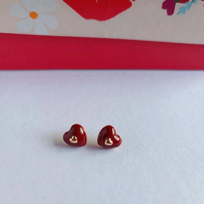 Boucles d'oreilles cœur bordeaux acier inoxydable - photo numéro 1