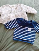 Lot gilet et pull 1 mois 53/54 cm TAO et Vertbaudet