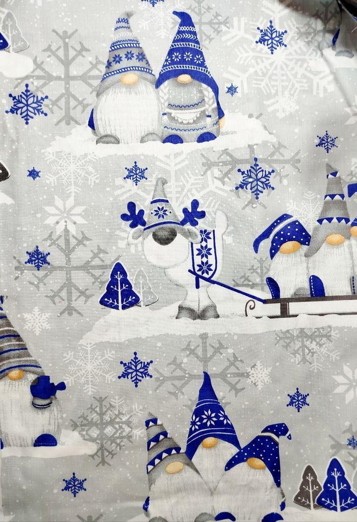 Tissu Coton de Noël Gnomes Gris Bleu - photo numéro 3