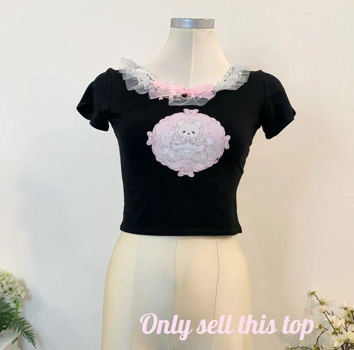 T-shirt Top Cute Kawaii Black Lolita Little Bear Cosplay - photo numéro 7