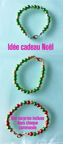 Lot de 3 bracelets avec perles 6mm – Vert Doré, Vert Argenté, Vert Rouge Doré