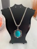 Collier vintage bleu turquoise en alliage argenté