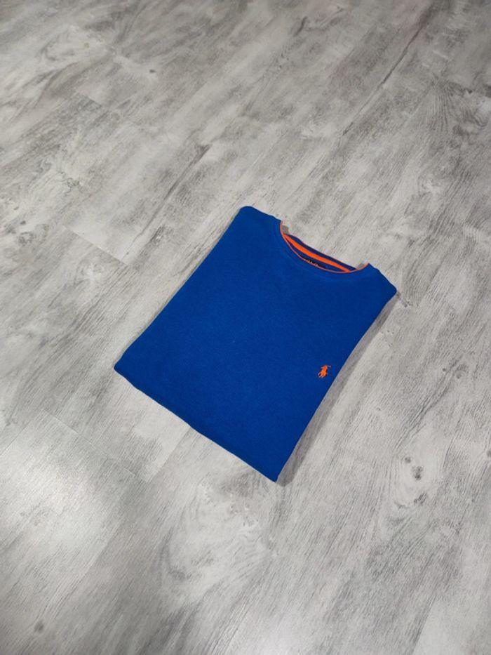 Pull Ralph Lauren Nid D'abeilles Bleu Logo Brodé Orange Taille L Homme - photo numéro 2