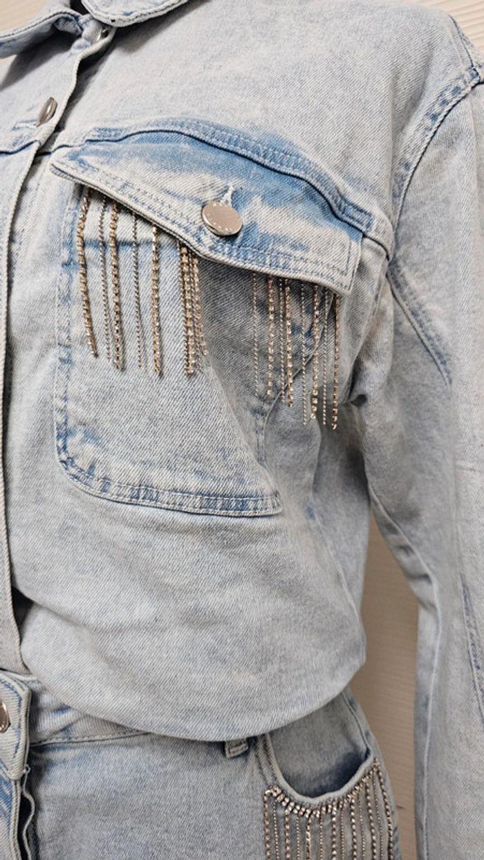 Ensemble short veste jean strass bijoux Naf Naf - photo numéro 4