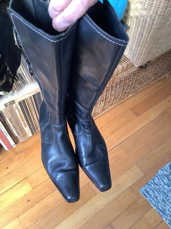 Bottes cuir noir à boucle genre motard - photo numéro 1