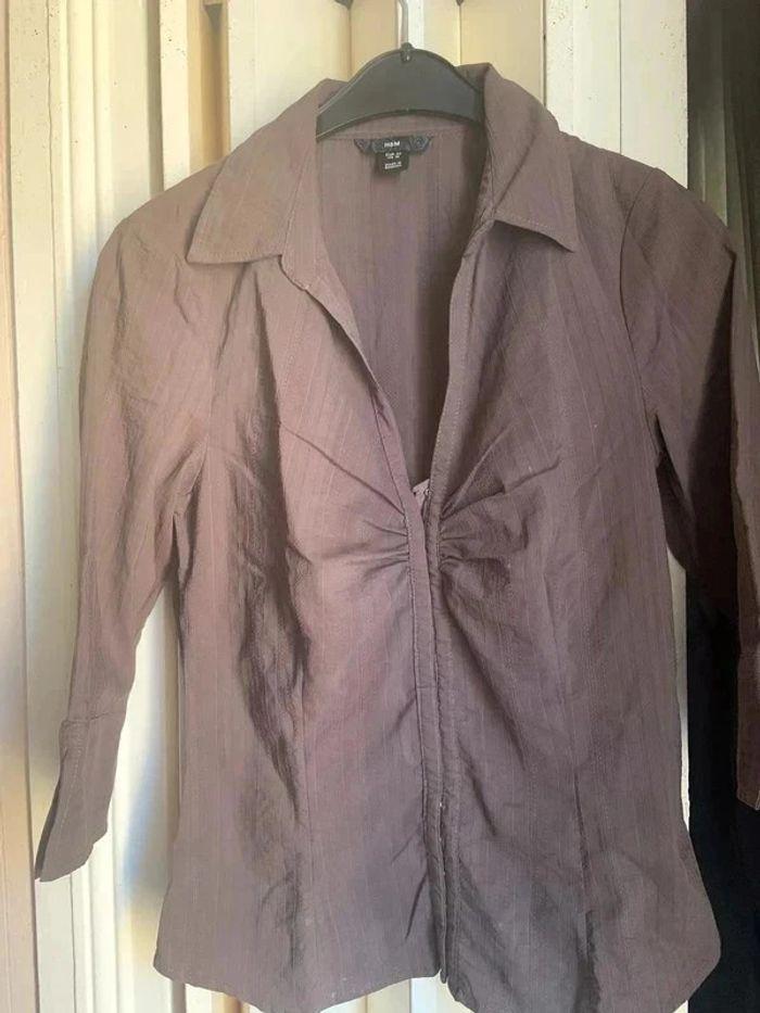 Chemise manche trois quarts marron H&M - photo numéro 1