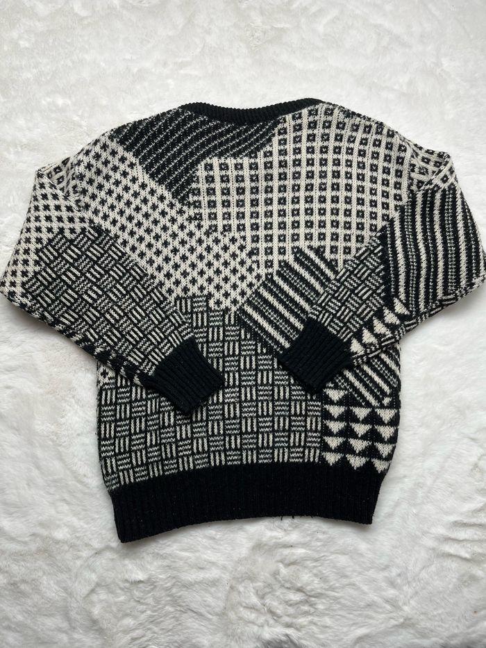 Pull avec motif vintage en laine blanc et noir taille M - photo numéro 6