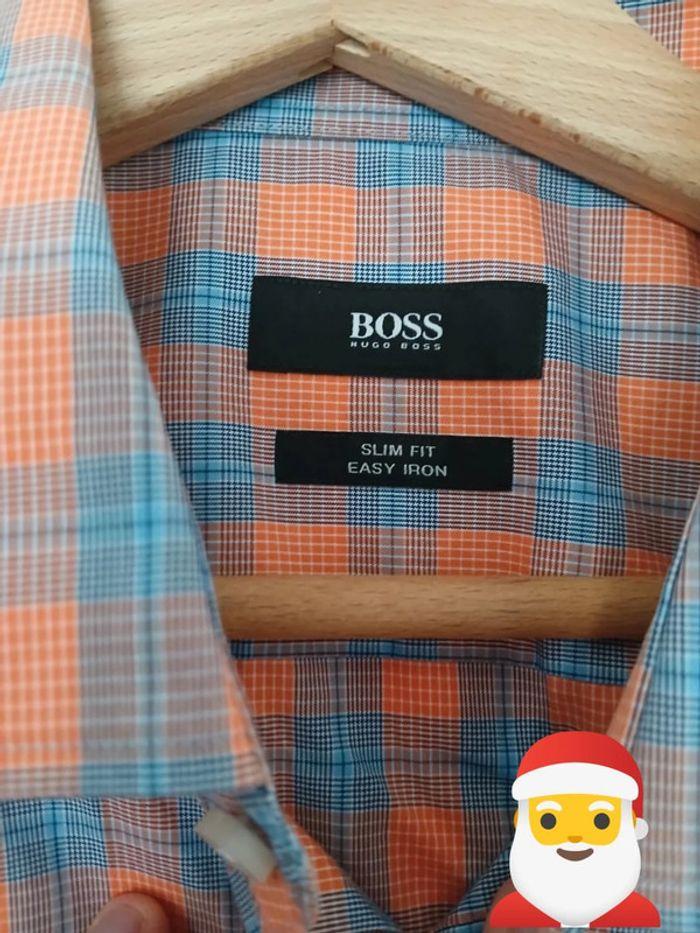 Chemise à carreaux Hugo boss L orange et bleu - photo numéro 2