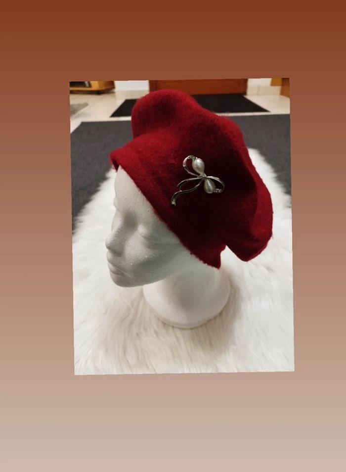 Chapeau : Béret bordeaux fin femme avec broche fantaisie 💗 - photo numéro 3