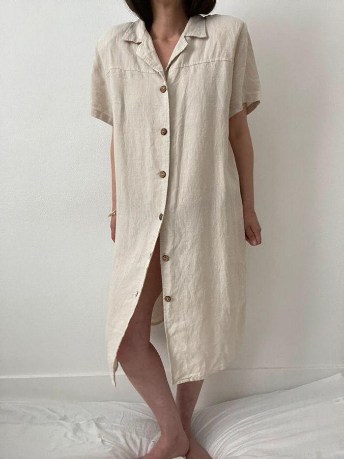 Robe chemise ample beige 100% lin - photo numéro 6