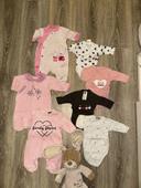 Lot 3 pyjamas velours fille + 4 bodys cache coeur fille naissance