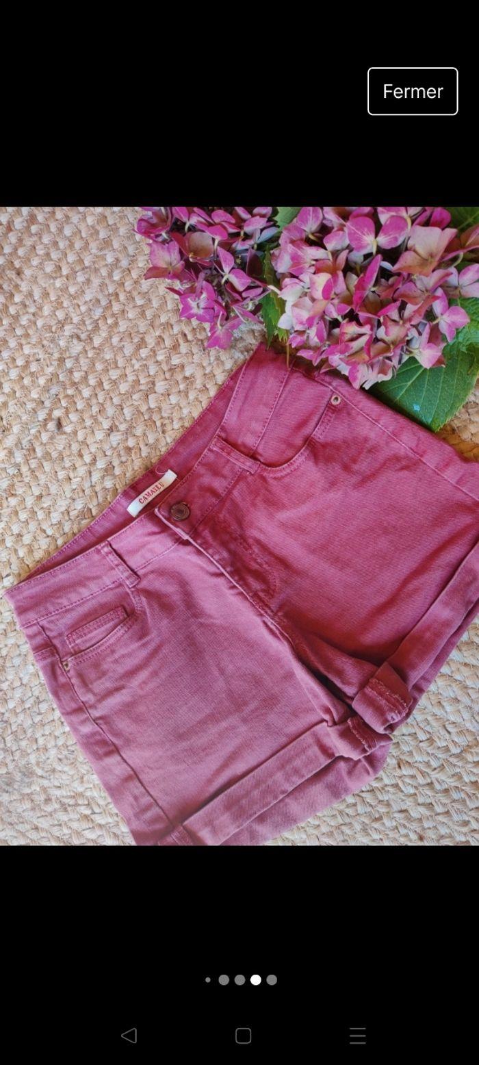 Short jean camaïeu couleur vieux rose foncé taille 34 - photo numéro 7