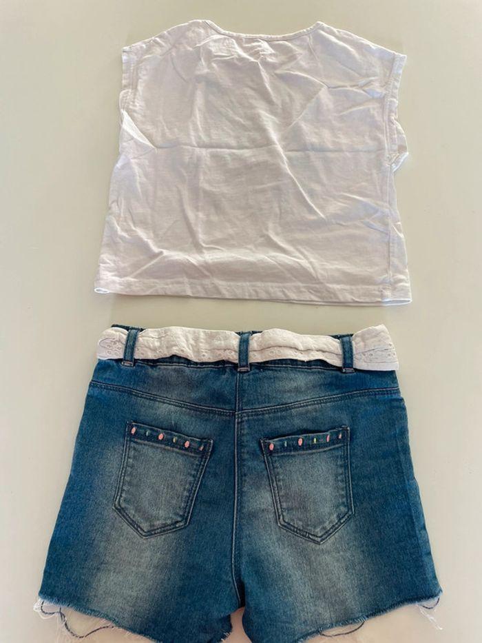 Ensemble tee shirts et shorts en jeans 8 ans fille - photo numéro 2